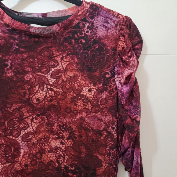 Nine West Mesh Ruched Sleeves Fitted Midi Dress in Elderberry Sz 4 - Picture 2 of 8